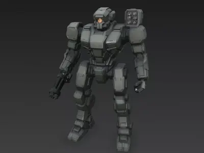 Futuristic Cartoon Battle Robot PBR 3D Model 3D model