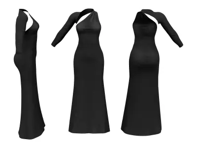 Ladies Kleid One Shoulder Black Maxi Dress Low-poly 3D model