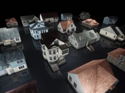 Post Apocalyptic Houses Low-poly 3D model