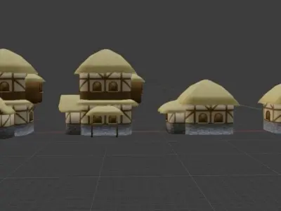 Set Hut fairy tale Low-poly 3D model