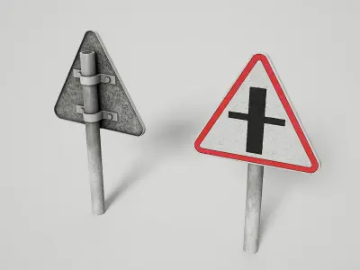 Priority Road Signs Pack Game Ready Vol 3 Low-poly 3D model