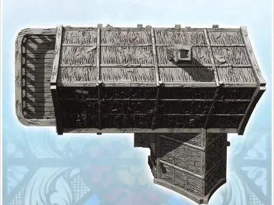 Medieval house with terrace large door and thatched roof 11 - Me 3D print model