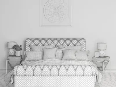 Bedroom set leather bed with accents 3D model