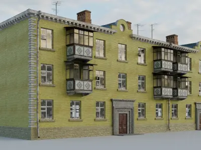 Modular Building with two textures set Low-poly 3D model