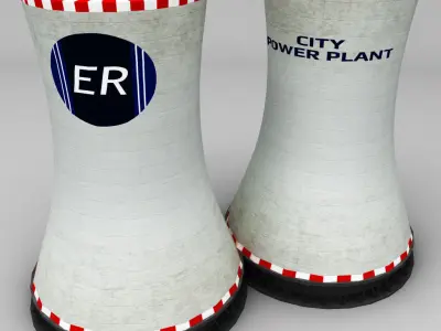 Cooling Tower Power Plant low Low-poly 3D model