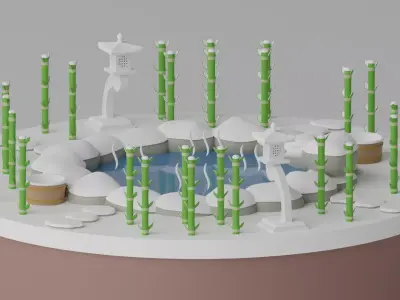 Cartoon Asian Hot Spring Winter 3D model