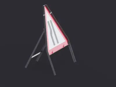 Road Narrows Left Triangular Road Sign Low-poly 3D model