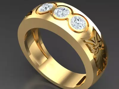 Light Gold Diamond Men Ring 2MR066 3D model