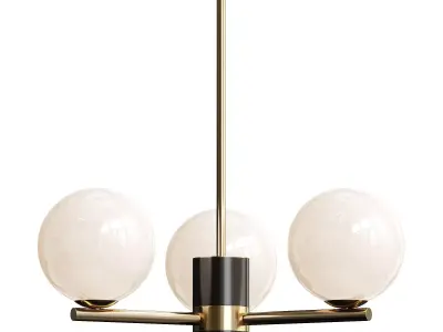  3Light Sputnik Chandelier with Opal Glass Globes 3D model