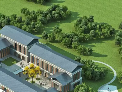 Contemporary Courtyard Campus 3D model