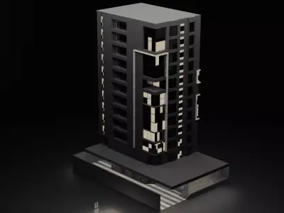 Monochrome Hotel Exterior Free low-poly 3D model