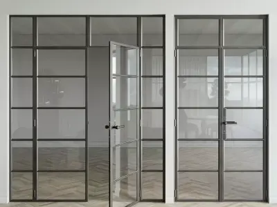Set 5 steel frame glass doors 3D model