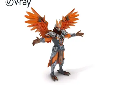 Avian Armored Warrior  Majestic Bird Character Model Low-poly 3D model