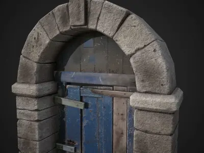 Old Wooden Door with Stone Arch Low-poly 3D model