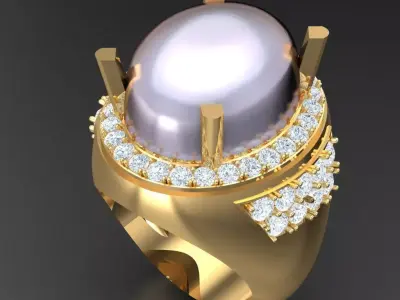 Light Gold Diamond Men Ring 2MR031 3D model