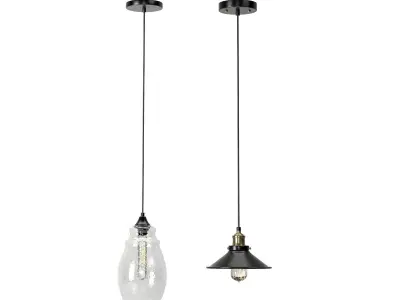 Hammered Glass Pendant and Andante Industrial Pendant 3D model