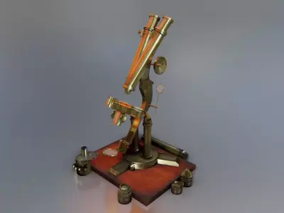 Old British Microscope 3d model Low-poly 3D model