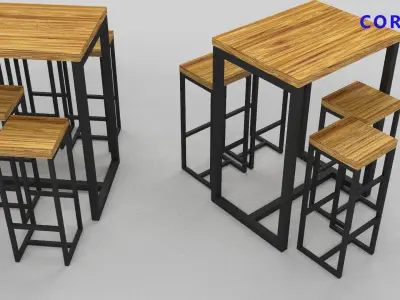  set of tables and chairs in a cafe bar or office v-ray corona Low-poly 3D model
