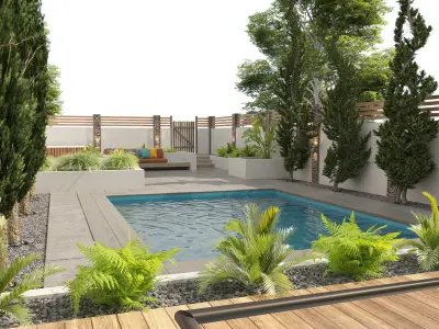 Modern backyard with pool 3d model 3D model