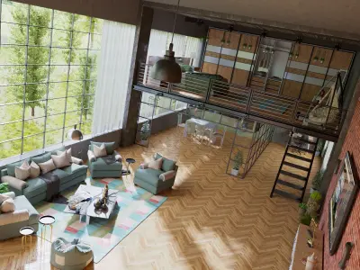 Loft Interior House Cinema 4D Corona Scene Free 3D model