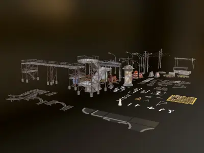 Street Vintage Environment Items Low-poly 3D model