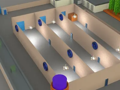 Building and industrial environment of a factory 3D print model