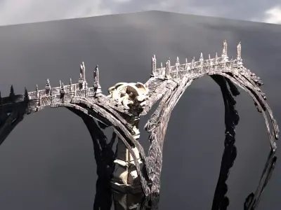 Ancient Hyborian Cult tower bridge 3D model