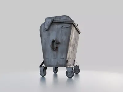 TRASH BIN WITH RIGGED LID FROM 1980s 400 LITERS RIGGED Low-poly 3D model