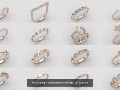Minimal light weight diamond rings 3D Model Pack
