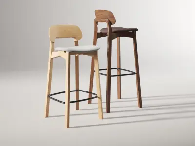Nonoto Bar Chair with Upholstered Seat 3D model