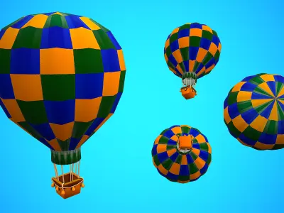 HOT AIR BALLOON CARTOON STYLIZED 04 Low-poly 3D model