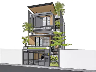 3D Model Modern Minimalist 3 Story House Contemporary 3D model