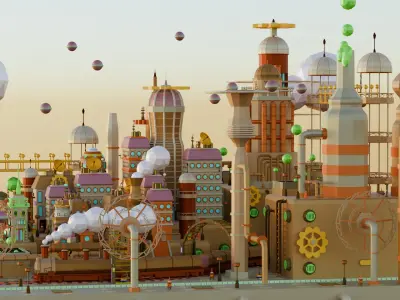 Machine Town Low Poly Low-poly 3D model