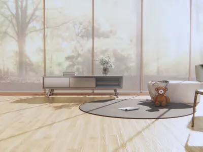 kitchen modern office with wooden floors and windows 3D model