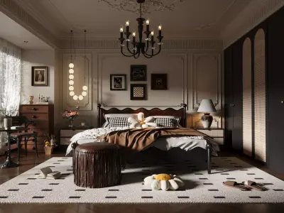 French Style Bedroom Low-poly 3D model