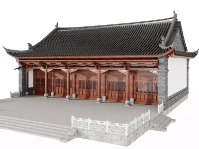 Japan Historic Temple Main Hall Building 3D model