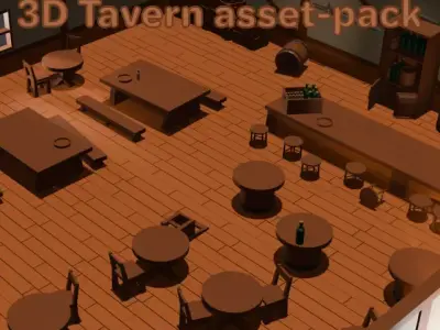 Medieval Tavern Furniture asset-pack Low-poly 3D model