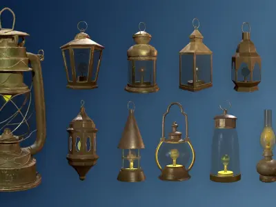 Collection of Vintage Lamp Models Low-poly 3D model