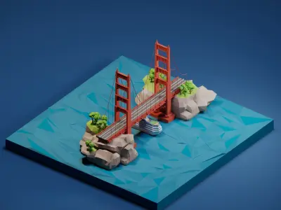 Golden Gate Bridge Low-poly 3D model buy