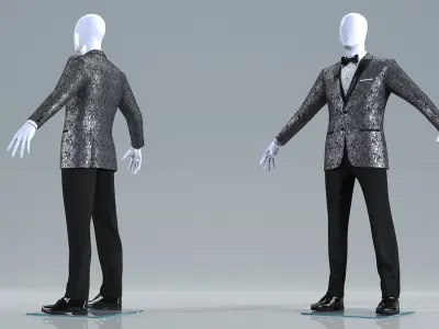  Grey Patterned Tuxedo Suit 