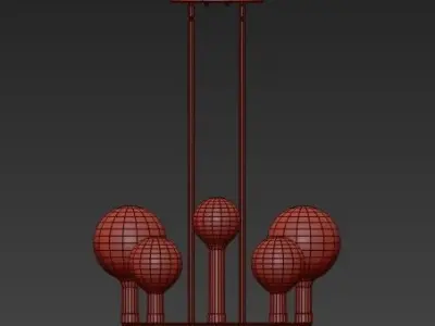 ALCHEMY chandelier with four balls hanging from it 3D model