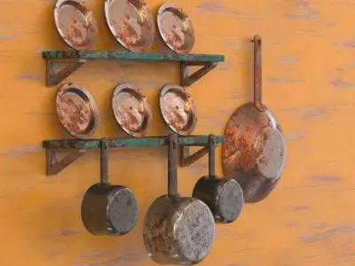 DIRT PLATES AND SAUCEPANS Low-poly 3D model