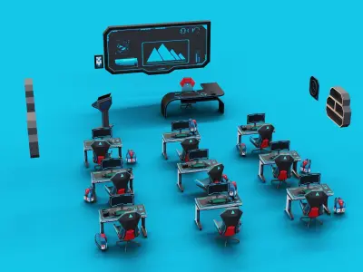 Futuristic Low Poly Classroom Low-poly 3D model