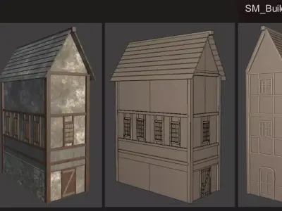 Medieval style house - 2 and 3 Low-poly 3D model