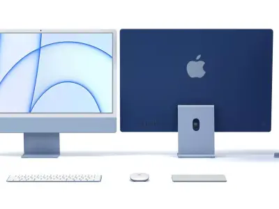 Apple iMac 24 inch 2021 Blue Keyboard Mouse Trackpad Low-poly 3D model