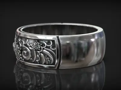 Japanese Stork Bird Sea Wave and Wind Wedding Ring 3D print model