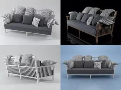 Gray four different sofas with pillows 3D model