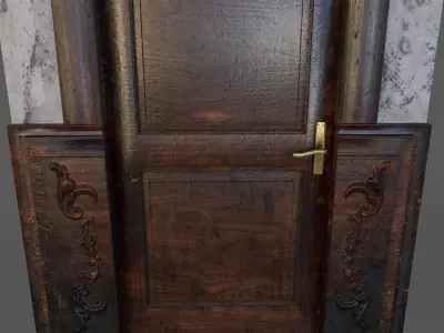 Old Wood Door Plaster Low-poly 3D model