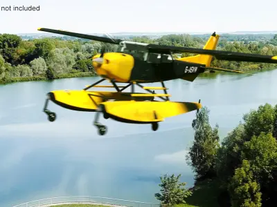  Seaplane with Pontoons Rigged for Maya 