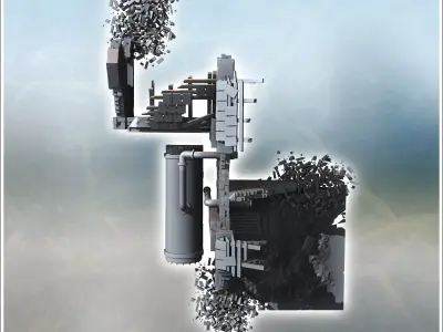 Factory ruin with a large tank and brick walls version with and  3D print model